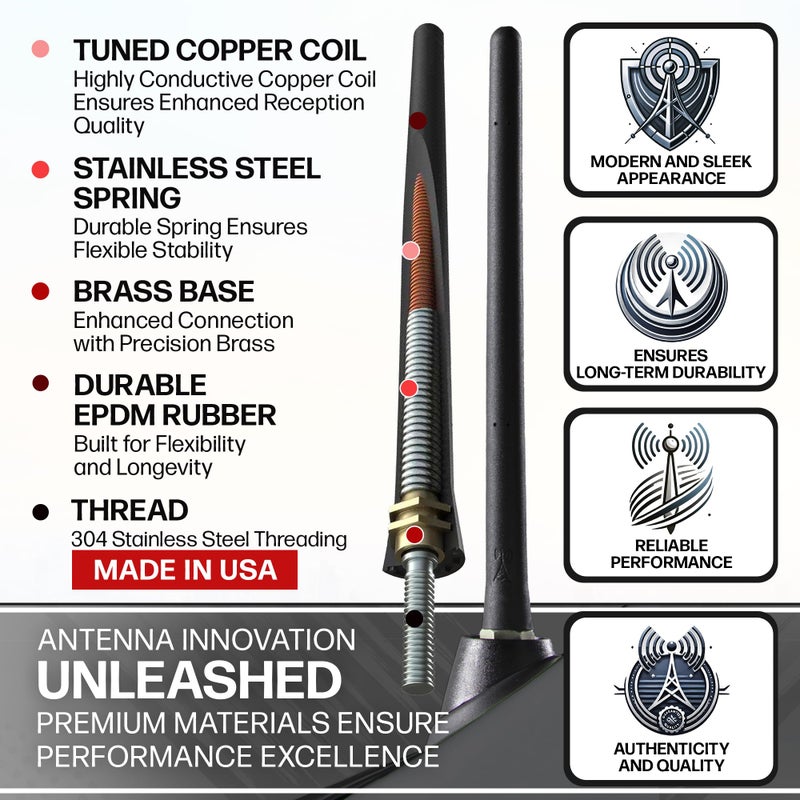 AntennaMastsRus Short Rubber Antenna fits Toyota Tundra (2000-2020) - USA Stainless Steel Threading - The Original 6 3/4 Inch Accessories - Car Wash Proof - Internal Copper Coil - Image 3